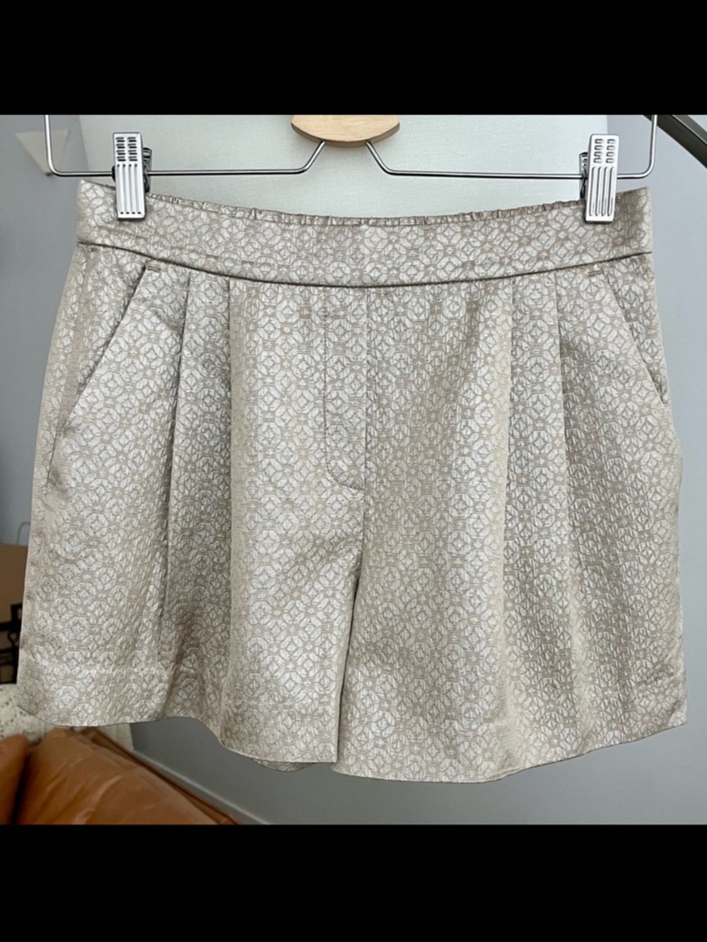 Aritzia Babaton Gold Metallic Pleated Front Dress Shorts